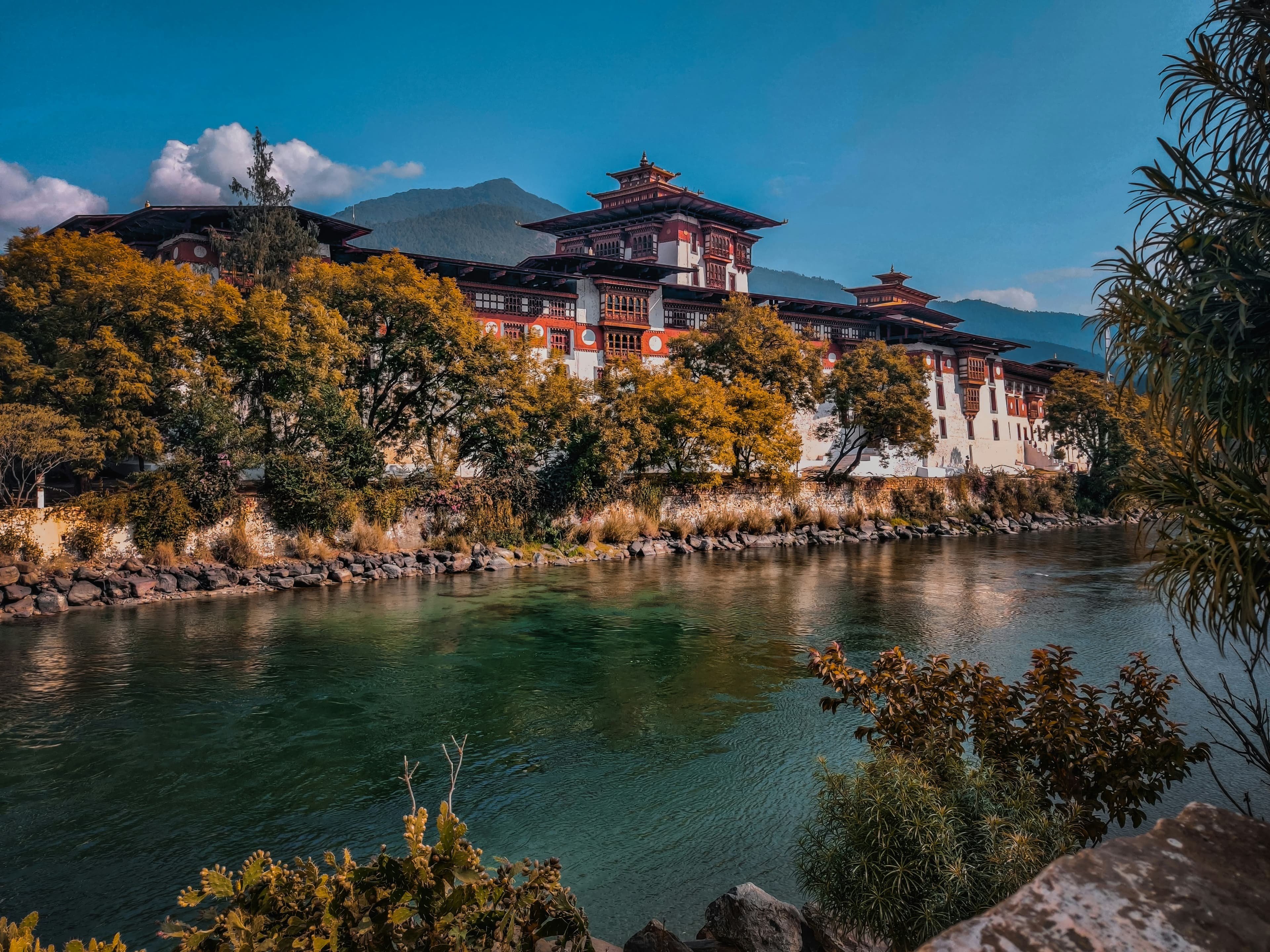 Majestic Punakha Dzong at the confluence of the Pho Chhu and Mo Chhu rivers